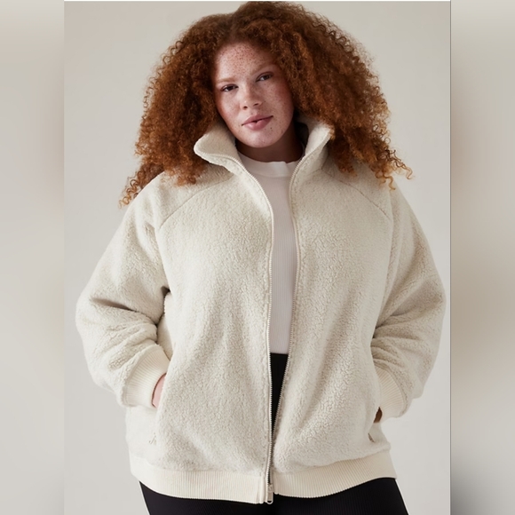 Athleta Jackets & Blazers - Athleta Tugga Sherpa Full Zip Warm Fleece Jacket Ivory Cream Plus Size 1X